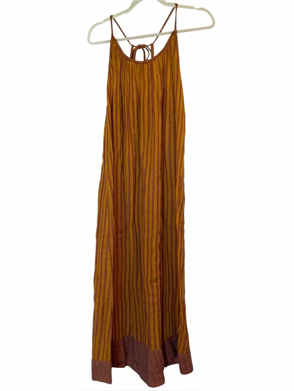 Free People Striped Mustard & Rust Midi Slip Dress